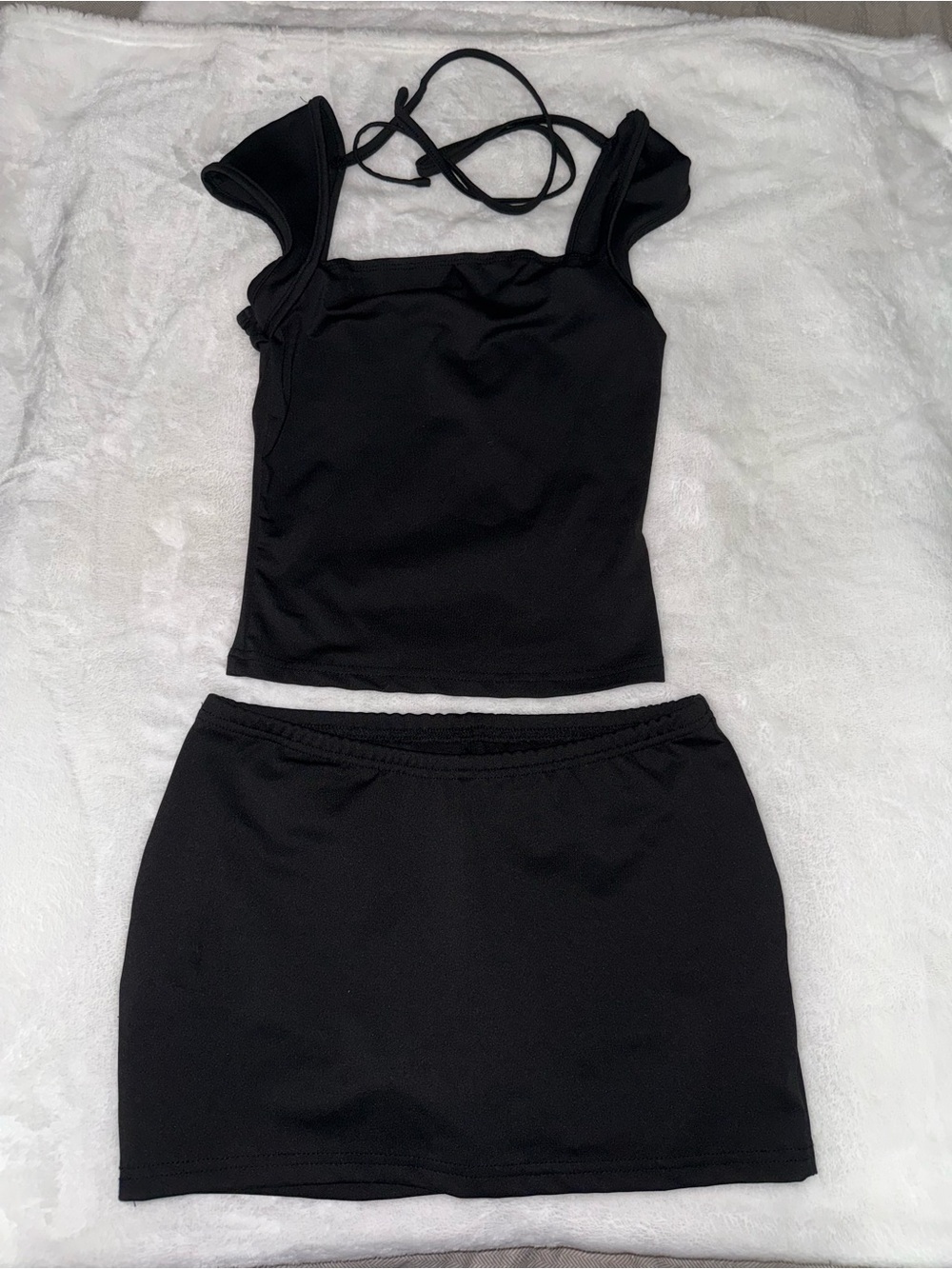 SHEIN Black Crop Top & Mini Skirt Set - Classic Pull-On Style